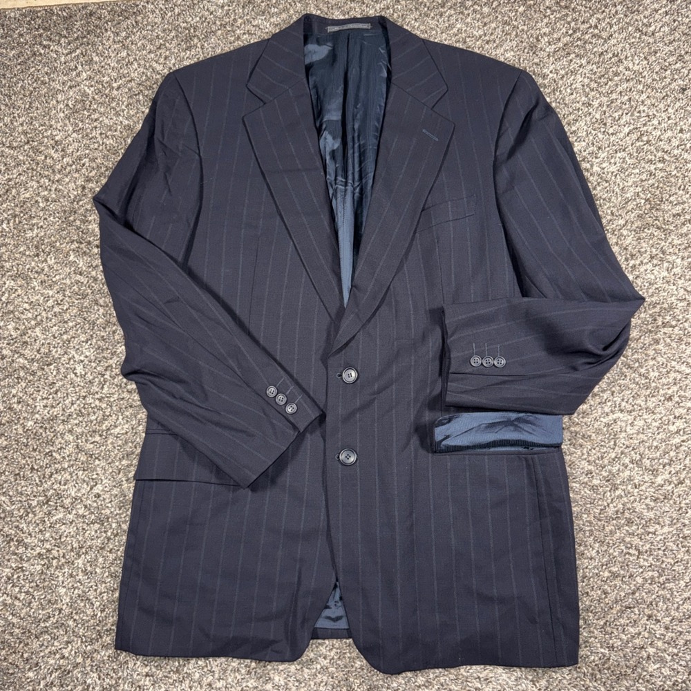 Ermenegildo Zegna Soft Mens 44L Navy Blue Pinstripe Wool Blazer Sport Coat